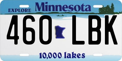 MN license plate 460LBK