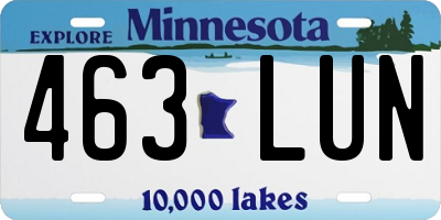 MN license plate 463LUN