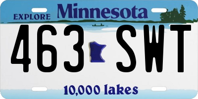 MN license plate 463SWT