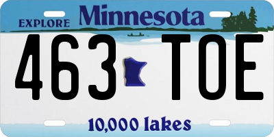 MN license plate 463TOE