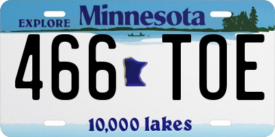 MN license plate 466TOE