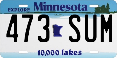 MN license plate 473SUM