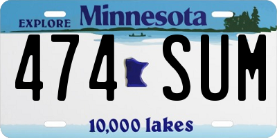 MN license plate 474SUM