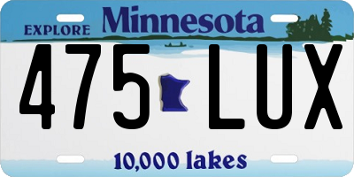 MN license plate 475LUX