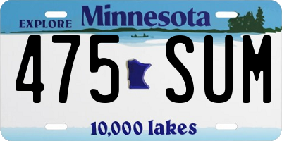 MN license plate 475SUM