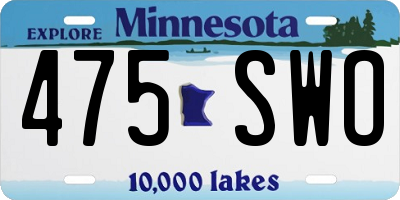 MN license plate 475SWO