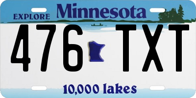 MN license plate 476TXT