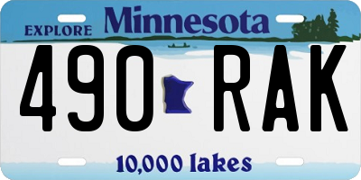 MN license plate 490RAK