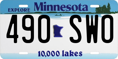 MN license plate 490SWO