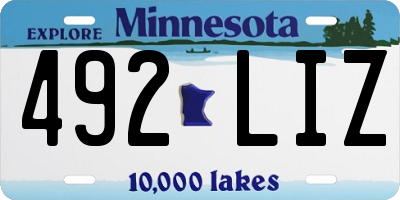 MN license plate 492LIZ