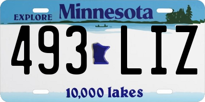 MN license plate 493LIZ