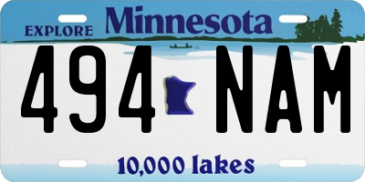 MN license plate 494NAM