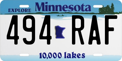MN license plate 494RAF