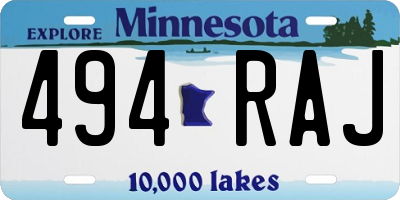 MN license plate 494RAJ