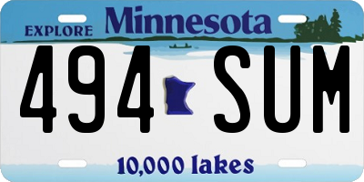 MN license plate 494SUM