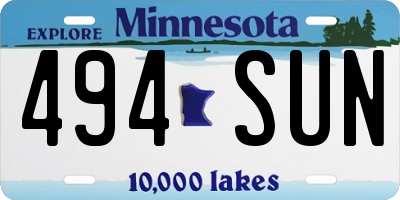 MN license plate 494SUN