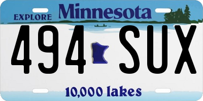 MN license plate 494SUX