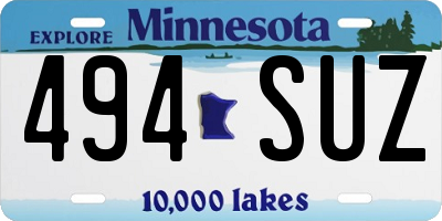 MN license plate 494SUZ