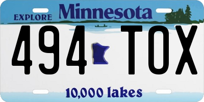 MN license plate 494TOX