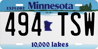 MN license plate 494TSW