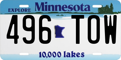 MN license plate 496TOW