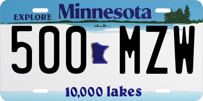 MN license plate 500MZW