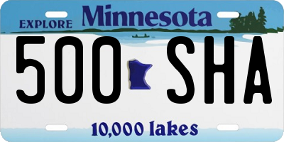 MN license plate 500SHA