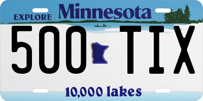 MN license plate 500TIX