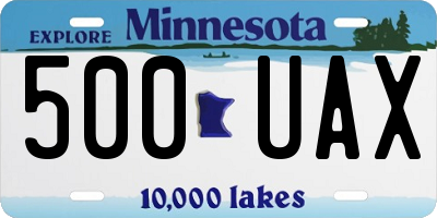 MN license plate 500UAX