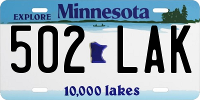 MN license plate 502LAK