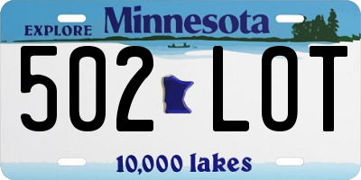 MN license plate 502LOT