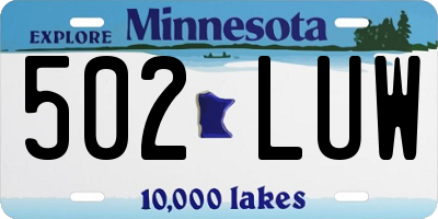 MN license plate 502LUW