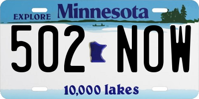 MN license plate 502NOW