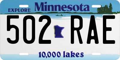 MN license plate 502RAE