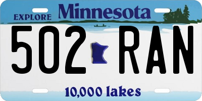 MN license plate 502RAN