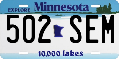 MN license plate 502SEM