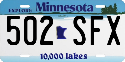 MN license plate 502SFX