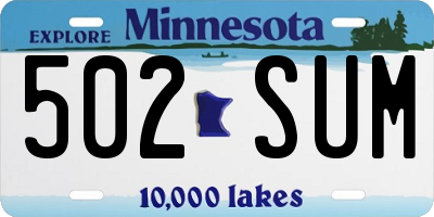 MN license plate 502SUM