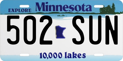 MN license plate 502SUN