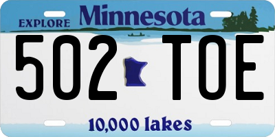 MN license plate 502TOE