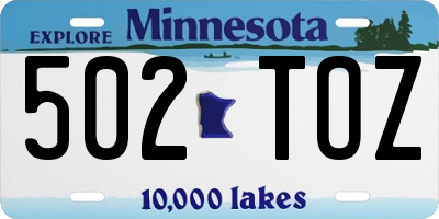 MN license plate 502TOZ