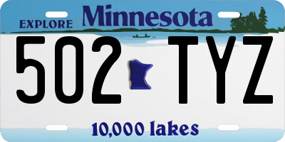 MN license plate 502TYZ
