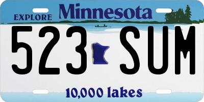 MN license plate 523SUM