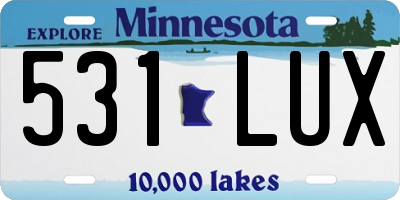 MN license plate 531LUX