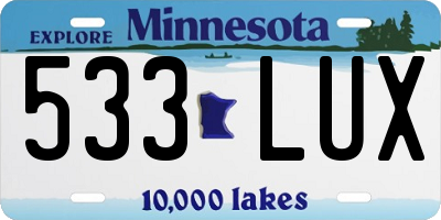 MN license plate 533LUX