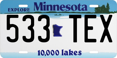 MN license plate 533TEX