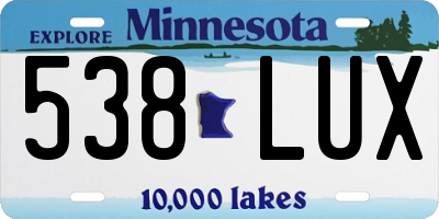 MN license plate 538LUX
