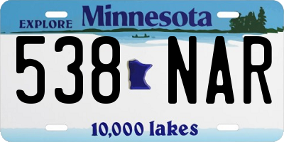 MN license plate 538NAR