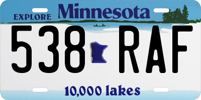 MN license plate 538RAF