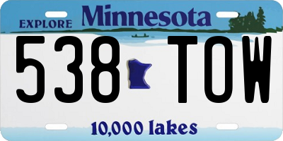 MN license plate 538TOW